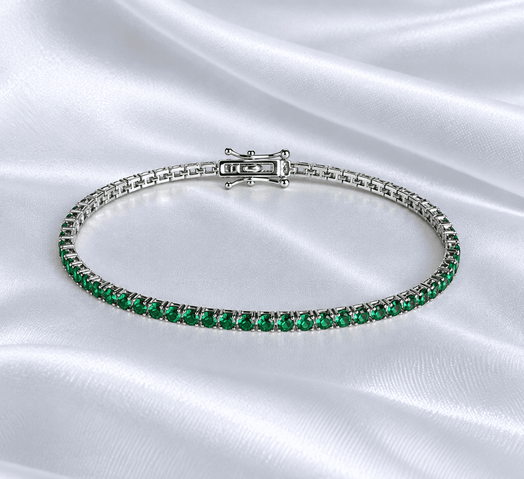 Pulsera Tennis en Plata 925 Esmeralda De 19 Cm / 3 Mm